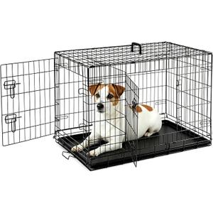 Sweetcrispy 36 Inch Dog Crate, Medium Crates Double Door Folding Metal Wire Dog Cage with Plastic Leak-Proof Pan Tray, Pet Kennel for Indoor, Outdoor, Travel