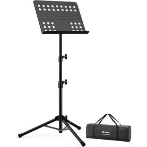 Vekkia Sheet Music Stand-Metal Professional Portable Perforated Music Stand with Carrying Bag,Folding Adjustable Music Holder,Super Sturdy suitable for Instrumental Performance & Band & Travel (32-56inch)