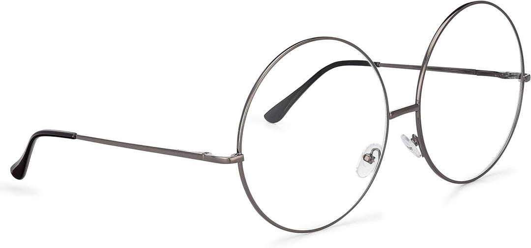 grinderPUNCH XXL Super Oversized Fashion Glasses Round Circle Frame Clear Lens (Gunmetal)