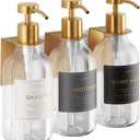 Shower Shampoo Dispenser Wall Mounted 3 Refillable 16.9 oz Clear Bottles with Stainless Steel Pumps & No-Drill Adhesive Holders Soap Dispenser Set for Bathroom (3 X Clear/Gold)