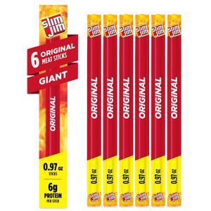 3 x Slim Jim Giant Smoked Meat Sticks, Original Flavor, 6g Protein Per Stick, 0.97 oz. (6 Count)