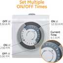 GE Mechanical Grounded Outlet Timer, Dual Plugs with 3 Prongs, 24 Hour Cycle, Indoor Use for Lights, Lamps, Fans, Appliances, Christmas Tree, 1 Pack, 15075