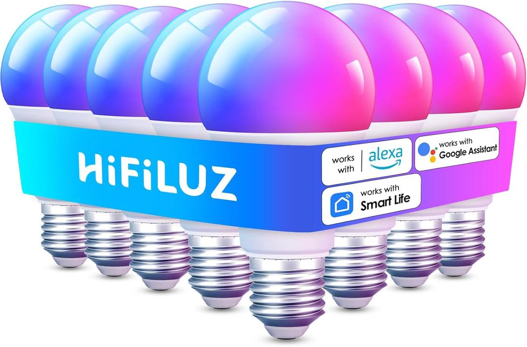 Smart Light Bulbs 8 Pack, A19 E26 850LM WiFi & Bluetooth RGBWW Color Changing LED Bulb RGBWW Compatible with Alexa & Google Assistant, 16 Million Colors Music Sync Color Changing Dimmable Lights Bulb