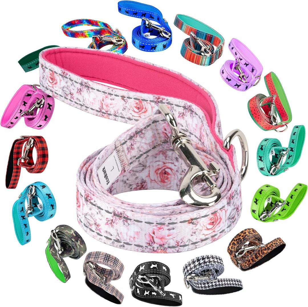 EcoBark Dog Leash - Soft & Reflective Comfort Leash with Padded Handle - Soft, Strong, & Durable for Small, Medium or Large Dogs (Floral) (5 ft x 3/4 in - Narrow Width)