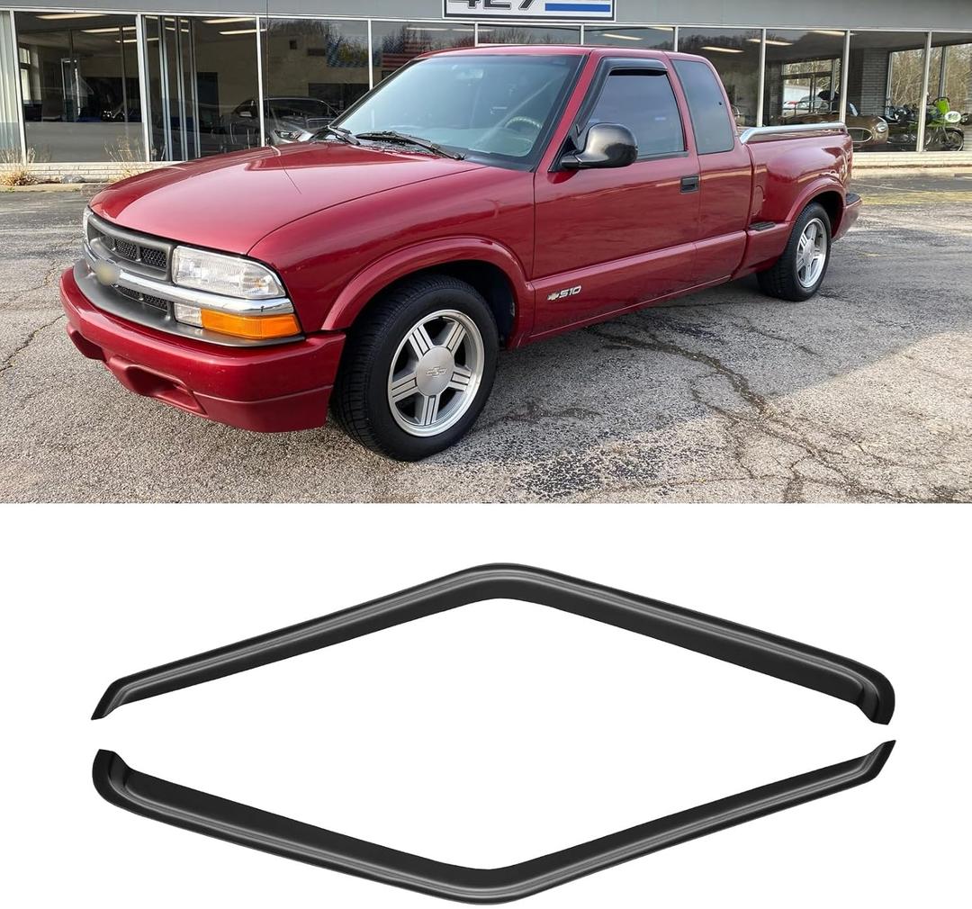 Window Visor for 1994-2004 Chevy S10/GMC Sonoma, 1995-2005 S10 Blazer/S15 Jimmy, Rain Guards Shields Vent Deflector Shade Wind Dark Smoke for 1996-2000 Isuzu Hombre, Tape-On, 2PCS