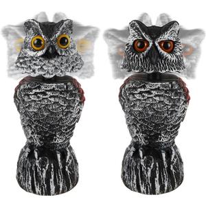 Hausse 2 Pack Fake Owl Decoy Bird Scarecrow Sculpture, 11.2 inch Wagging Head Plastic Owl Scare Birds Away, Owls Statue Nature Enemy Horned Pest Repellent for Outdoor Garden Yard