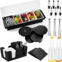 Mifoci Bartending Supplies 5 Compartments Garnish Tray with Lid Bar Caddy 3 Tier Glass Rimmer Stainless Steel Bottle Pourers Juice Pouring Cocktail Tools Plastic Serving Accessories