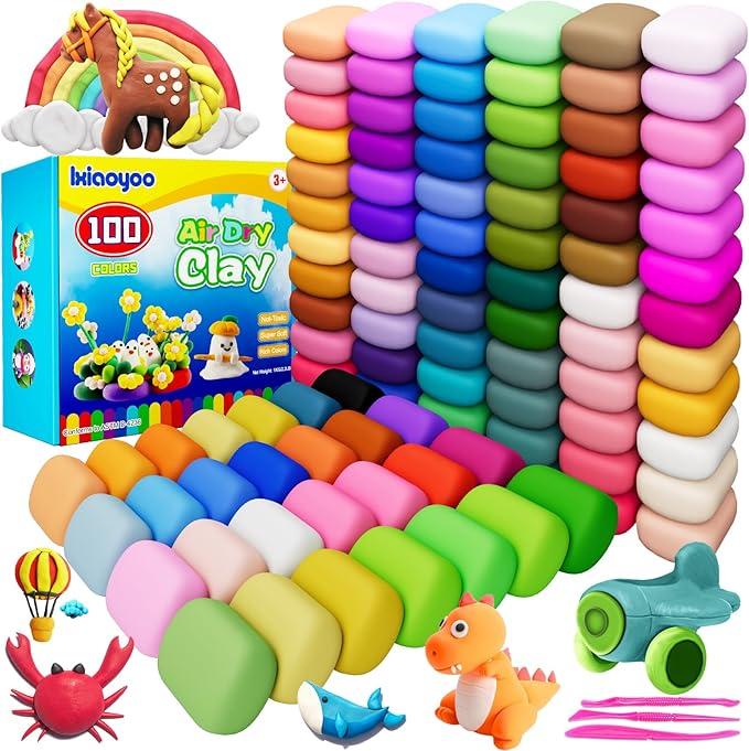 Ixiaoyoo 
Air Dry Clay, 100 Colors Modeling Clay for Kids, Safe & Non-Toxic, DIY Model Art & Crafts Toys with Sculpting Tools, Home Party Favors, Birthday & Christmas Gifts for Ages 3-12 Boys & Girls
