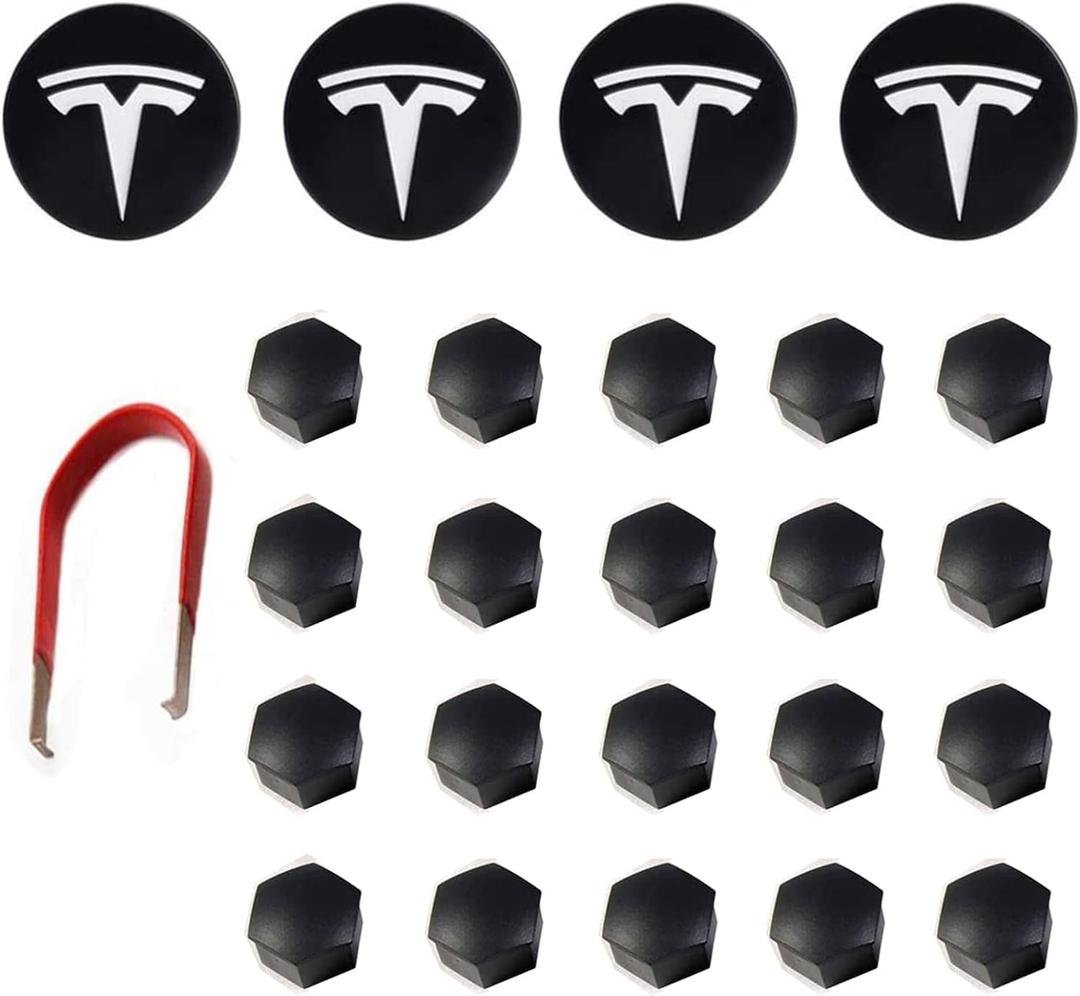 Tesla Model 3 Y Wheel Hub Caps Center Cover Silver Matte (4PCS) for XINFOOB Modification Hubcaps Tesla Accessories (White T)