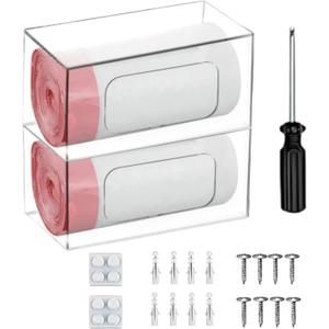 Acrylic Trash Bag Dispenser Roll Holder 2 Compartment Clear Wall Mount & Trash Bag Holder Under Sink Organizer for Kitchen Cabinet, Drawer, Pantry Trash Liner Storage Box for Garbage, Grocery Bags