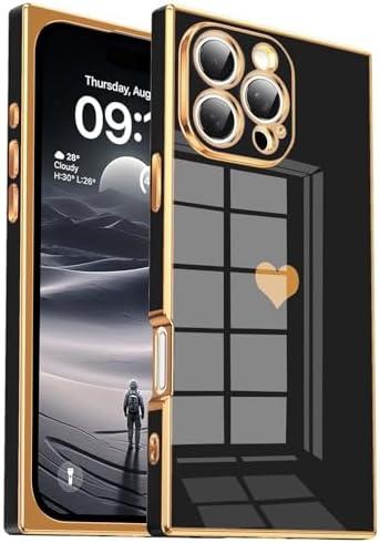 Pack Of 2 Tzomsze Compatible with iPhone 16 Pro Max Case,Camera Protection Cute Heart Pattern & Electroplate Reinforced Corners Shockproof Edge Bumper Case for Women Girls 6.9 Inch-Black