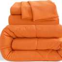 Twin Size Comforter Set, 5 Pieces Soft Bedding for All Seasons, Bed in A Bag, Kids Bedding Set with 1 Comforter, 1 Fitted Sheet, 1 Flat Sheet, 2 Pillowcases, Orange