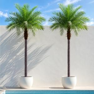 8ft Artificial Phoenix Palm Tree, Faux Coconut Silk Tropical Fake Palm Plant for Indoor Outdoor Home Office Patio Bathroom Pool Coastal Decor(Set of 2)