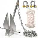 Heavy Duty Hot-Dipped Galvanized Danforth Anchor Kit for Boats - Fluke Anchor with Chain, Shackles & Rope, Ideal for Pontoon, Fishing & Sail Boats (13lb: Fit 20-32 FT Boat)
