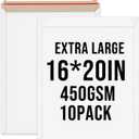 10 Pack 16 x 20 Inch Rigid Mailer 450gsm White Self Seal Photo Document Mailers Stay Flat Bulk Cardboard Envelopes Photography Mailers for Papers, Photos, Document and Magazine