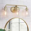 Durent Lighting Gold Vanity Light, 3 Lights Gold Bathroom Light Fixture with Seeded Glass, 22 1/2” L