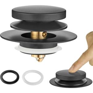 Universal Bathtub Stopper, Pop Up Bath Tub Drain Stoppers, EZ Install Bathtub Drain Replacement Trim Kit, Replaces Lift and Turn, Tip-Toe and Trip Lever Drains for Tub(Black)