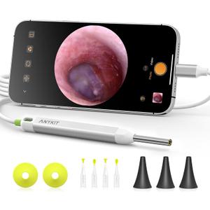 Anykit Digital Otoscope with Gyroscope, HD Ultra Clear View Ear Camera with Ear Wax Removal Tools, Video Ear Scope Otoscope with Light, Compatible with Android, iPhone 15 (Silver)
