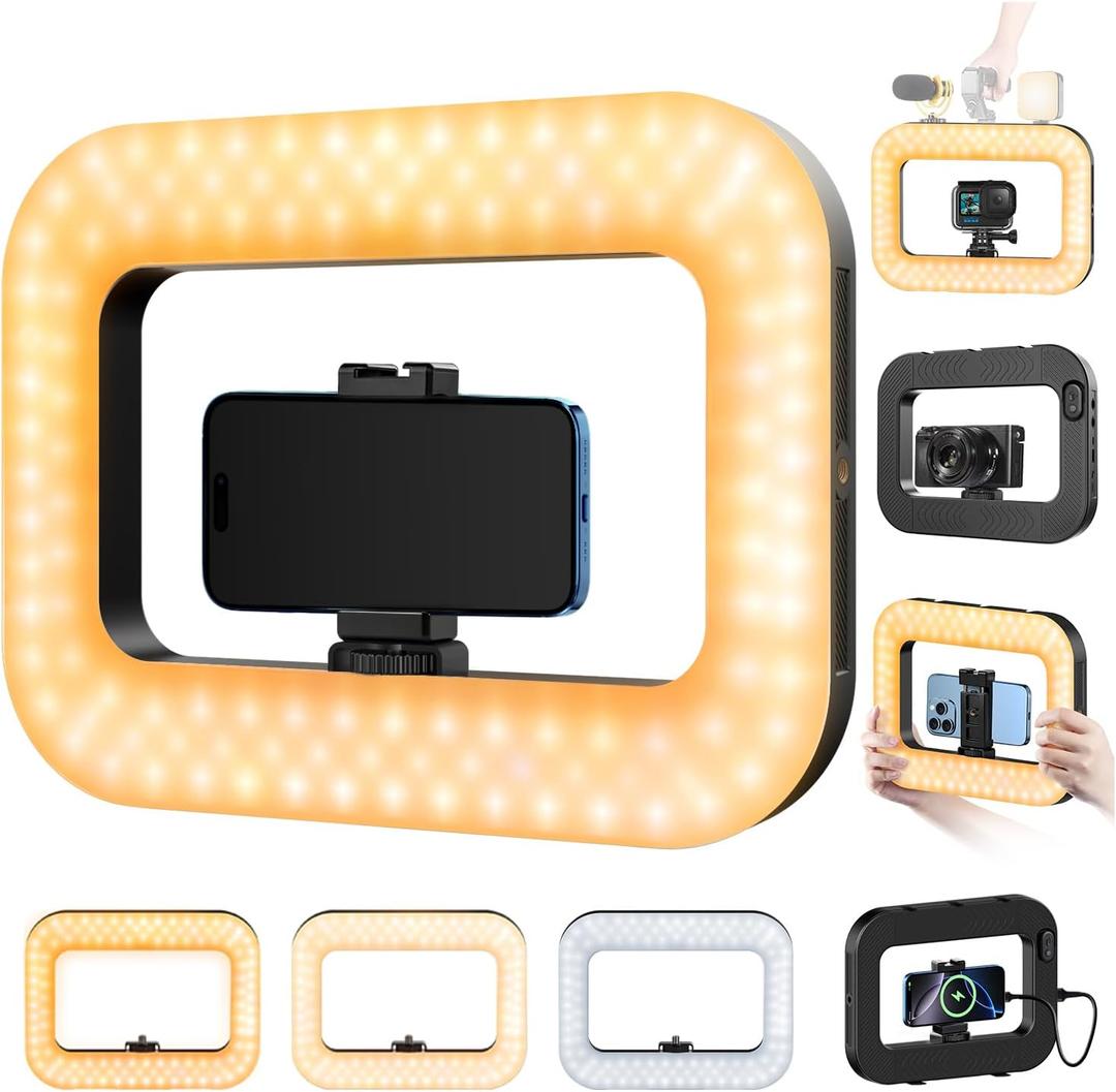 yAyusi Cell Phone Light for Video Recording, Handheld Phone Stabilizer with Light, 8000mAh LED Selfie Phones Ring Light with Phones Holder, Smartphone Video Rig for Camera, Action Camera, Vlog, TikTok