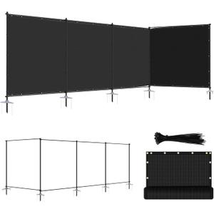 ECOOPTS 5'Hx24'L Privacy Fence Set with Poles and Rails Ground Spikes Fence Kit for Yard Patio Garden Pool (Black)