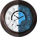 Geevon Illuminated Outdoor Clocks Waterproof with Temperature & Humidity, 18 Inch Large Lighted Wall Clock for Patio, Pool & Garden, Retro Metal Bronze Frame