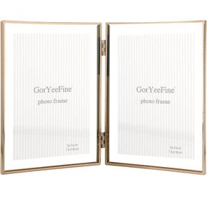 Gold 5x7''Double Floating Frame,For Photo Sizes(3.5 x5'' & 4x 6''),4X6''Metal Lace Edge Frames Adjustable Tabletop/Shelf Photo Frame,for Wedding,Thanksgiving,Christmas