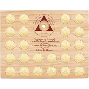 PH PandaHall Pine Wood Coin Display Coin Holder Stand Holds 25 Sobriety Medallions Displays Case Sober Recovery Chips Organizer Boards for Women Men Collectors Medallion Storage Inspirational Gift