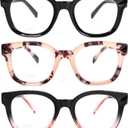 REAVEE 3 Pack Fashion Oversized Reading Glasses for Women, Blue Light Blocking Computer Readers with Spring Hinge