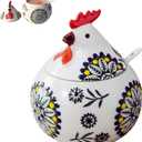 Ceramic Salt Cellar with Lid and Spoon 13.5oz Salt Holder, Salt Containers for Countertop, Chicken Salt Dish with Lid, Farmhouse Kitchen Decor, Sugar & Spice Container, Old Country Kitchenware