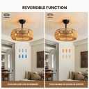 20" Boho Caged Ceiling Fan with Lights Remote Control, Rattan Cage Low Profile Bladeless Ceiling Fan, Farmhouse Ceiling Fans with Light for Kitchen, Bedroom, Dining Room