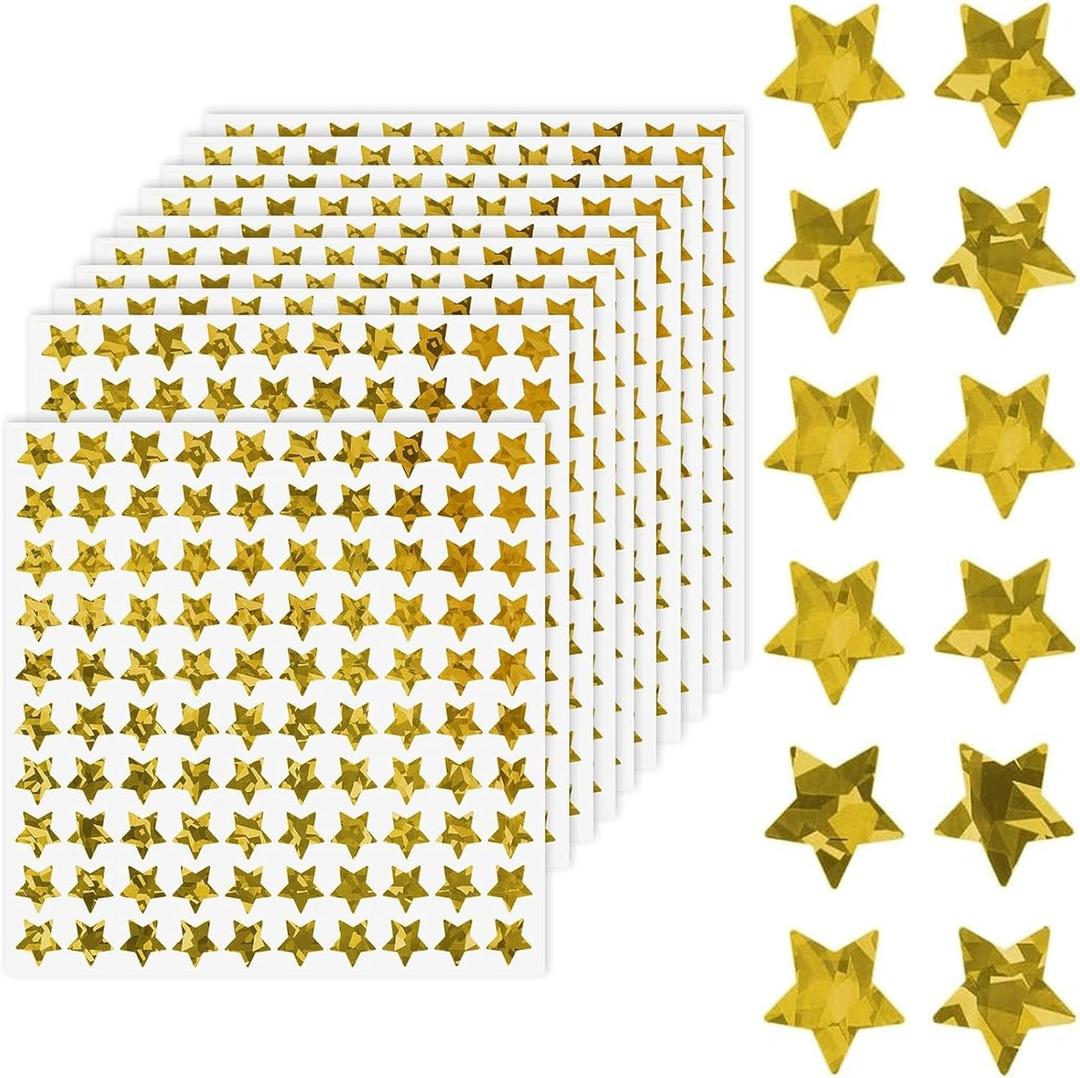 1000 PCS Star Stickers, 1in Sparkly Holographic Stickers, Rewards Metallic Glitter Gold Star Stickers, Foil Star Stickers for Behavior Chart, Student Planner, School Classroom Teacher Supplies, DIY
