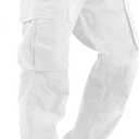 HUNGSON Mens Cargo Pants Drawstring Casual Hiking Pants Joggers Athletic Trousers Cotton Loose Straight Sweatpants for Men (34, White)