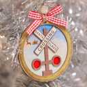 3 x Santa Claus Crossing Christmas Ornament  Wooden Railroad Crossing Sign Ornament with Santa Sleigh  Fun Novelty Holiday Tree Decoration Gift O112