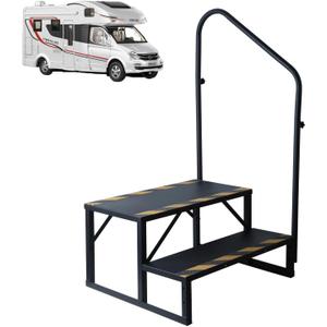 2 Step RV Steps with Handrails Ladder, Steps for Home, 400 LBS Hot Tub Outdoor Steps, RV Stairs, Camper Steps Portable Stairs for Mobile Home