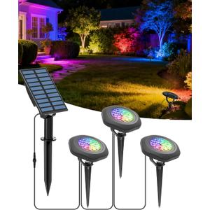 CORESLUX Solar Spot Lights Outdoor Waterproof IP68, 3-in-1 LED Color Changing Solar Landscape Lights, 2 Light Modes Landscape Path Lights for Outside Garden Yard Pond Pathway (RGB)