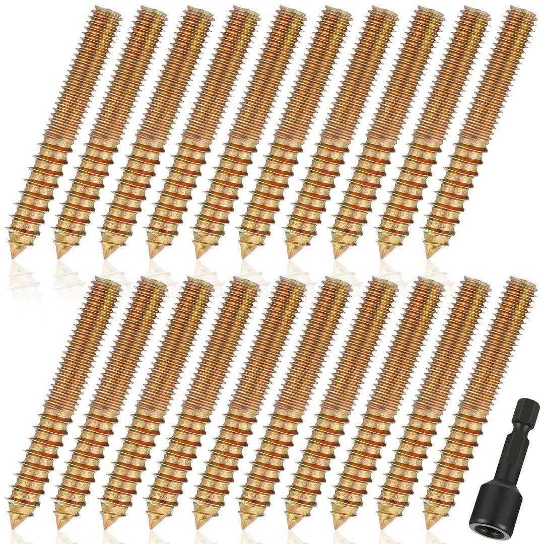 Hicarer 20 Pack 3/8-16 x 4 Inch Hanger Bolts Double Headed Bolts with Driver Self Tapping Screw Threaded Rod Screws for Furniture Double Headed for Wood Furniture Joint