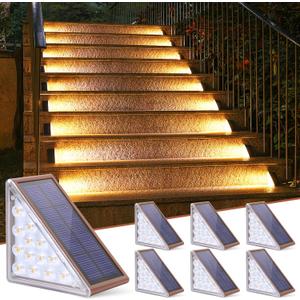 NIORSUN Solar Step Lights for Outside, 6 Pack Warm White Solar Stair Lights Outdoor Waterproof Auto On Off, Outdoor Stair Light for Steps, Patio, Yard, Porch, Front Door, Sidewalk, Deck Decor Brown