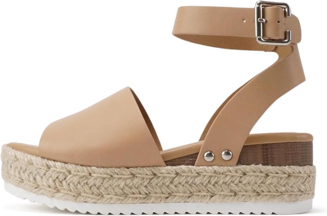 Soda Topic Open Toe Buckle Ankle Strap Espadrilles Flatform Wedge Casual Sandal, Size 8.5