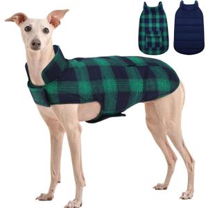 Kuoser Reversible Winter Coat, British Style Jacket for Small Medium Dogs - Warm, Windproof Puppy Cold Weather Vest, Green M (M (Chest Girth: 17.3-20.9''))