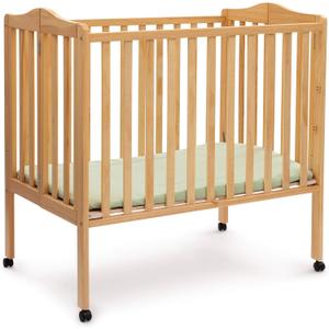 Delta Children Folding Portable Mini Baby Crib with 1.5-inch Mattress - Greenguard Gold Certified, Natural, 39"L x 25"W x 37.3"H