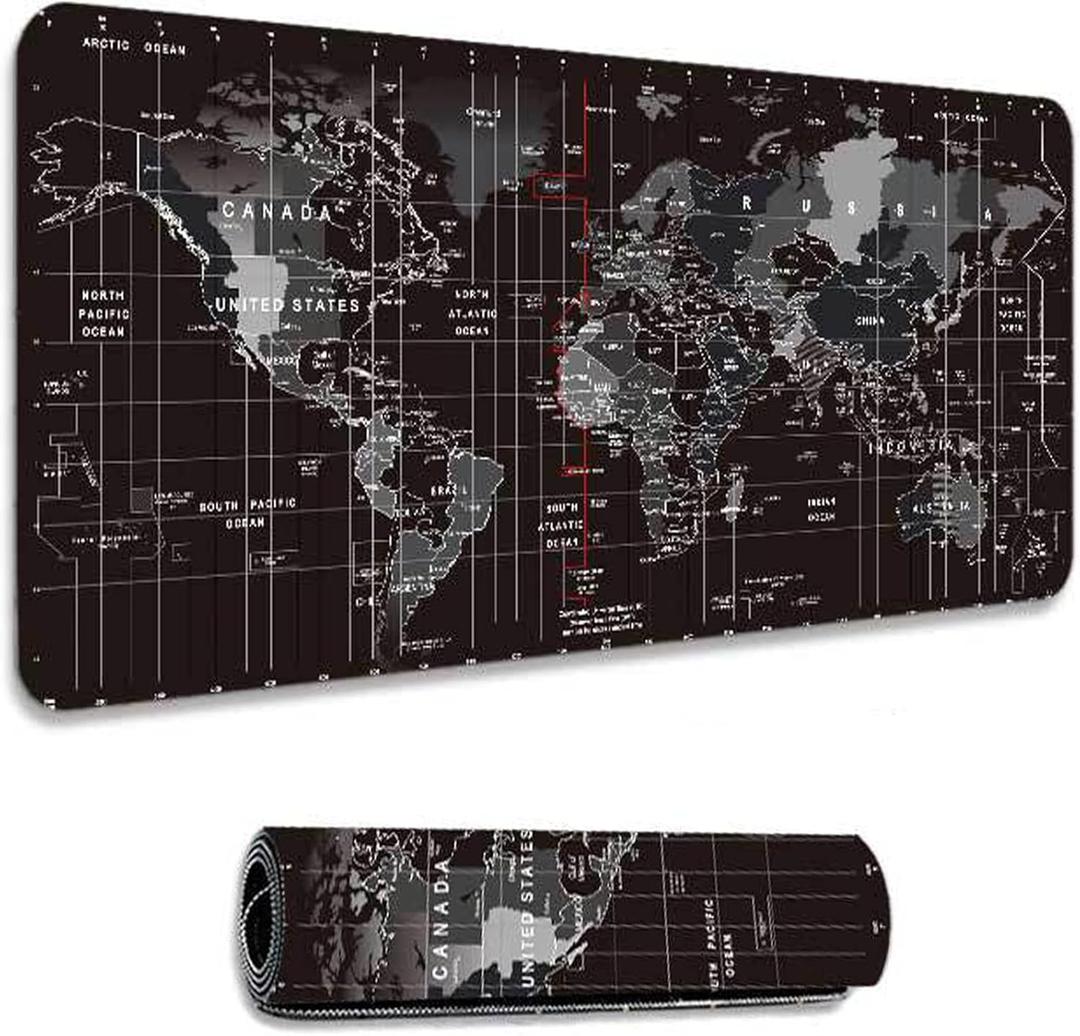 Expanded Large Mouse Pad, and Computer Gaming Mouse Pad 35.4x15.7x0.12 Suitable for Gamers Home Office Office Learning World Maps Designed with Stitched Edges Anti Slip Base and Waterproof Pad