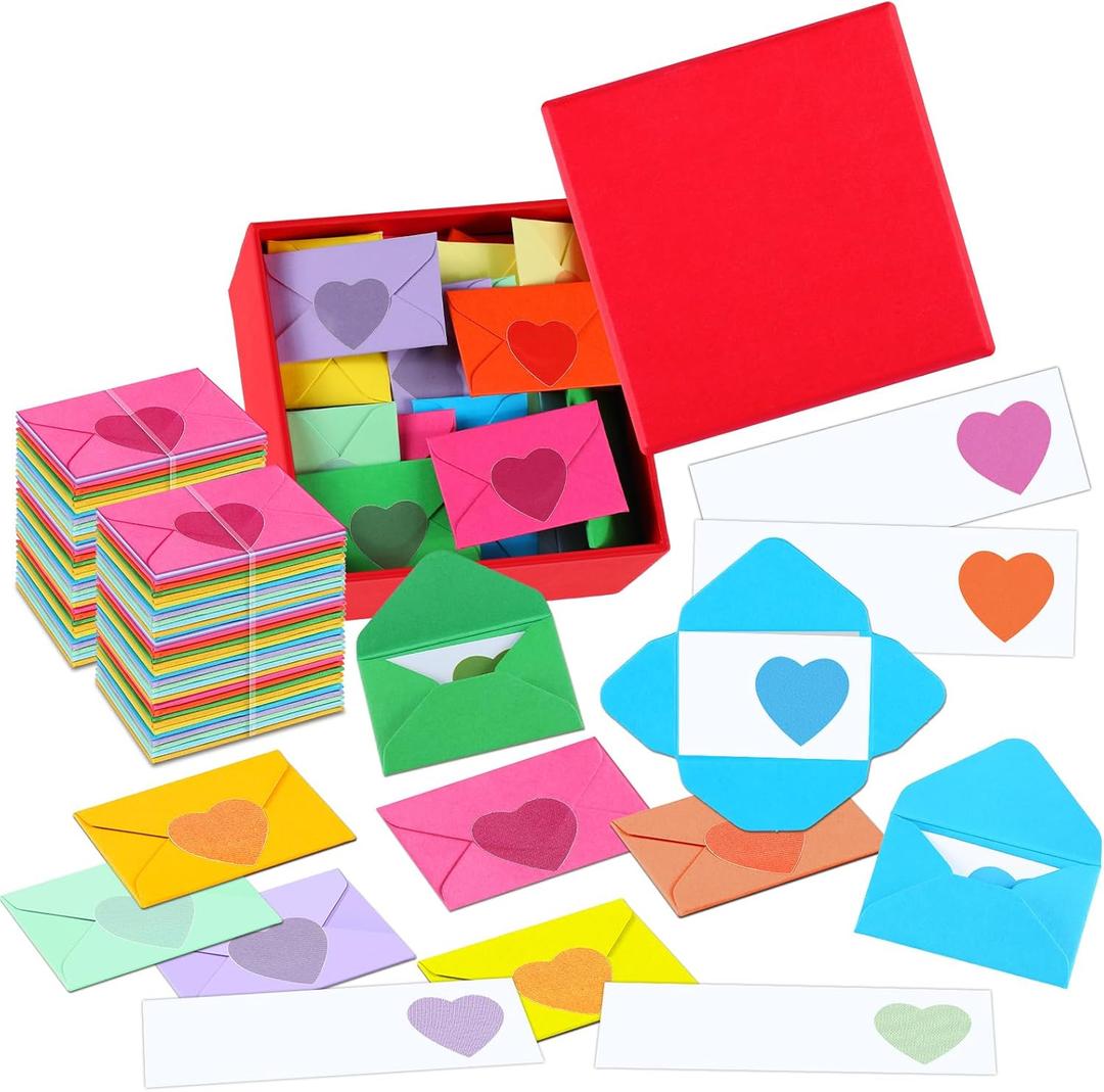 60 Set Mini Love Notes for Him Her with Envelope Valentines Day Gift Card Holder Mini Card with Envelope Long-Distance Relationship Gift for Him Her(1.8 x 1.2 Inch,Love Heart,Assorted Colors)
