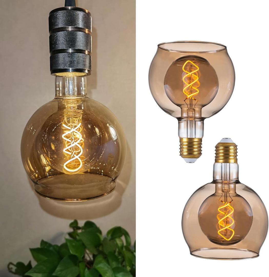 SD LUX Large Globe G40 Vintage LED Light Bulb 6W 250LM(Equl.25W), Dimmable Oversized Giant Decorative Edison Bulb Smoke Glass for Pedant Lighting or Floor Lamp, E26 Warm White, 2 Pack (Smoke, 2 Pack)