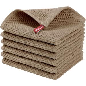Homaxy 100% Cotton Waffle Weave Kitchen Dish Cloths, Ultra Soft Absorbent Quick Drying Dish Towels, 12 x 12 Inches, 6-Pack, Tan