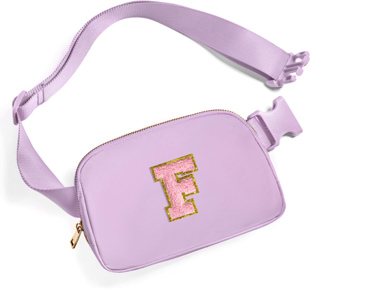 Gitus Initial Belt Bag Fanny Pack Crossbody Bag for Girls Birthday Gifts Age 8-10 Teen Girl Gifts Trend Stuff Personalized Letter Gifts for Daughter Sister (Lavender-F)