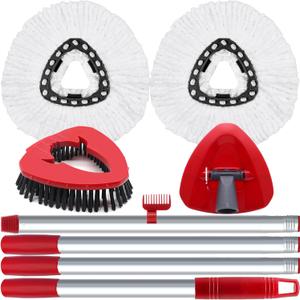 2 Pack Spin Mop Heads Replacement Compatible with O Cedar EasyWring 1Tank, Upgraded Scrub Brush,4 Section Mop Handle and 1 Base Combo Set, Microfiber Replace Head Refill (White)