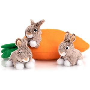 Hollypet Hide and Seek Squeaky Dog Toy, Designed Interactive Puzzle Plush Stuffed Puppy Toy, Rabbit and Carrot