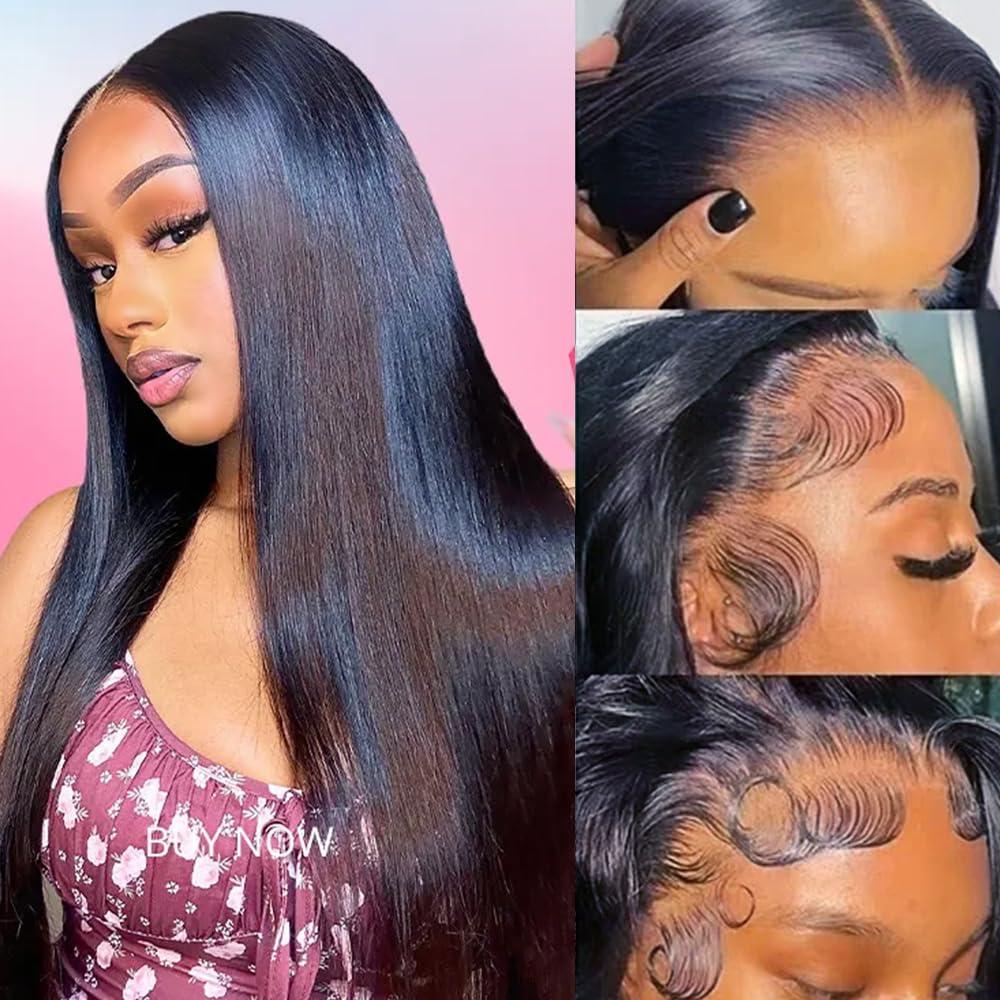 13x6 Straight Lace Front Wigs Human Hair 200% Density Straight Wigs Human Hair For Women HD Transparent Lace Straight Wigs Pre Plucked 24 Inch