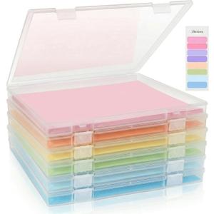 Scrapbook Paper Storage 12x12 Inch, 6 Pack Scrapbook Organizer with Secure Latch, Clear Stackable Plastic Paper Storage Box for File, Photo, Craft, Puzzle, Office Supply, Vinyl Sheet
