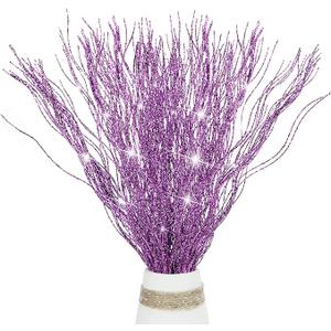 10 PCS Glitter Christmas Picks Sprays Sparkle Curly Ting Branches Decorative Sticks Stems Artificial Curly Wispy Willow Twigs for Christmas Tree Vase Fillers Crafts Garland Home Decor (Purple, 10)